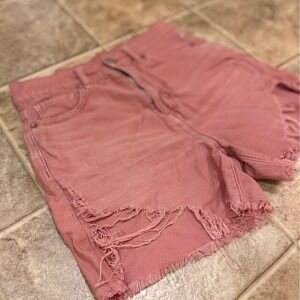 American Eagle Highest Rise Mom Shorts Rose Pink Distressed Denim Womens Size 0